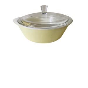 GLASBAKE Vintage Pale Buttery Yellow Oval Casserole Dish Baking Serving with Lid